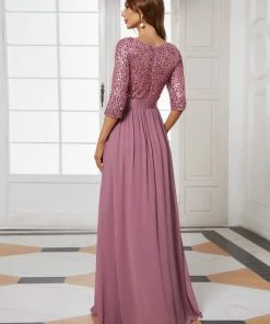 Ever-Pretty US Elegant Round Neckline Long Sleeves Sequin Evening Dress