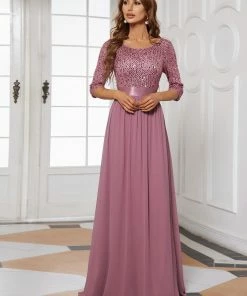 Ever-Pretty US Elegant Round Neckline Long Sleeves Sequin Evening Dress
