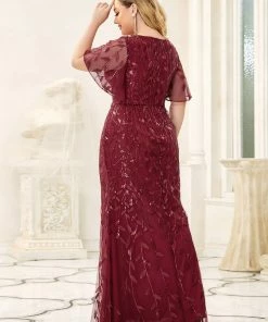 Ever-Pretty US Summer Dresses 2022 Custom Size Sparkly Embroidery Sequin V Neck Mermaid Evening Dress