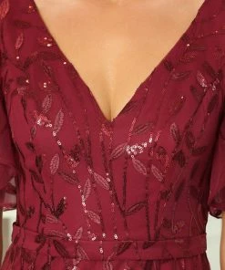 Ever-Pretty US Sparkly Embroidery Sequin V Neck Mermaid Evening Dress