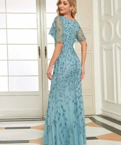 Ever-Pretty US Gorgeous V Neck Leaf-Sequined Fishtail Party Dress