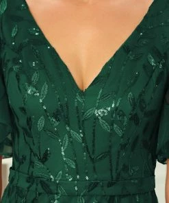 Ever-Pretty US Gorgeous V Neck Leaf-Sequined Fishtail Party Dress