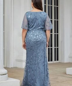 Ever-Pretty US Summer Dresses 2022 Custom Size Sparkly Embroidery Sequin V Neck Mermaid Evening Dress