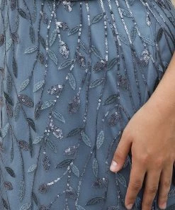 Ever-Pretty US Sparkly Embroidery Sequin V Neck Mermaid Evening Dress