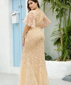 Ever-Pretty US Sparkly Embroidery Sequin V Neck Mermaid Evening Dress