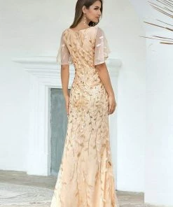 Ever-Pretty US Gorgeous V Neck Leaf-Sequined Fishtail Party Dress