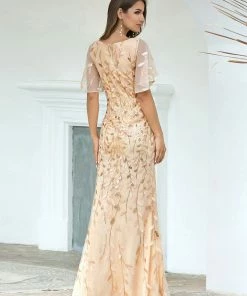 Ever-Pretty US Summer Dresses 2022 Custom Size Sparkly Embroidery Sequin V Neck Mermaid Evening Dress