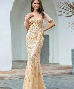 Ever-Pretty US Gorgeous V Neck Leaf-Sequined Fishtail Party Dress