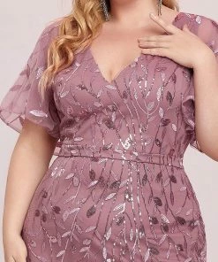 Ever-Pretty US Summer Dresses 2022 Custom Size Sparkly Embroidery Sequin V Neck Mermaid Evening Dress