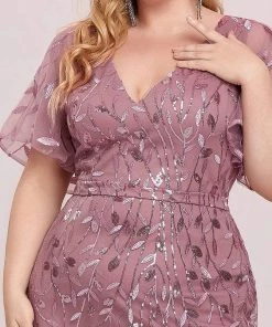 Ever-Pretty US Gorgeous V Neck Leaf-Sequined Fishtail Party Dress