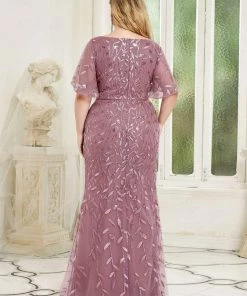 Ever-Pretty US Gorgeous V Neck Leaf-Sequined Fishtail Party Dress