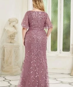 Ever-Pretty US Summer Dresses 2022 Custom Size Sparkly Embroidery Sequin V Neck Mermaid Evening Dress