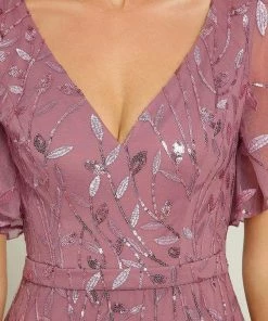 Ever-Pretty US Gorgeous V Neck Leaf-Sequined Fishtail Party Dress