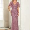 Ever-Pretty US Gorgeous V Neck Leaf-Sequined Fishtail Party Dress
