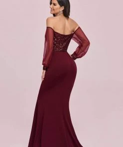 Ever-Pretty US Fashion Off The Shoulder Sequin Evening Gowns With Tulle Sleeve