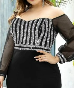 Ever-Pretty US Plus Size Off-Shoulder Long Sleeve Sequin Formal Dresses