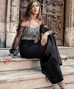 Ever-Pretty US Fashion Off The Shoulder Sequin Evening Gowns With Tulle Sleeve