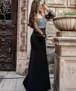Ever-Pretty US Fashion Off The Shoulder Sequin Evening Gowns With Tulle Sleeve