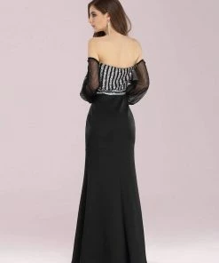 Ever-Pretty US Fashion Off The Shoulder Sequin Evening Gowns With Tulle Sleeve