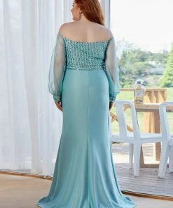 Ever-Pretty US Fashion Off The Shoulder Sequin Evening Gowns With Tulle Sleeve