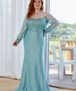 Ever-Pretty US Fashion Off The Shoulder Sequin Evening Gowns With Tulle Sleeve