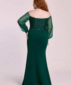 Ever-Pretty US Plus Size Off-Shoulder Long Sleeve Sequin Formal Dresses