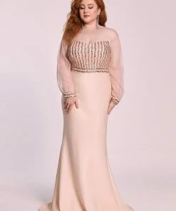Ever-Pretty US Fashion Off The Shoulder Sequin Evening Gowns With Tulle Sleeve