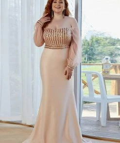 Ever-Pretty US Fashion Off The Shoulder Sequin Evening Gowns With Tulle Sleeve
