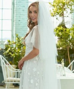 Ever-Pretty US Vintage Floral Lace Print Wedding Dresses With Tulle Sleeve