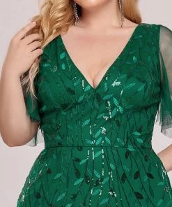 Ever-Pretty US Ruffle Dresses Custom Size V Neck Ruffle Sleeves Sequin Maxi Evening Dress