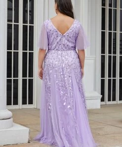 Ever-Pretty US Ruffle Dresses Custom Size V Neck Ruffle Sleeves Sequin Maxi Evening Dress