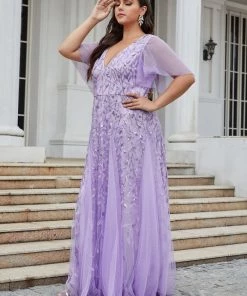 Ever-Pretty US Ruffle Dresses Custom Size V Neck Ruffle Sleeves Sequin Maxi Evening Dress