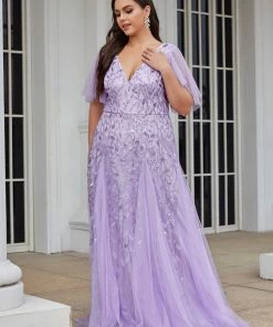 Ever-Pretty US Ruffle Dresses Custom Size V Neck Ruffle Sleeves Sequin Maxi Evening Dress