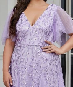 Ever-Pretty US Ruffle Dresses Custom Size V Neck Ruffle Sleeves Sequin Maxi Evening Dress