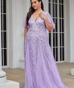Ever-Pretty US SHOP BY OCCASION Plus Size V Neck Maxi Sequin Tulle Formal Dresses