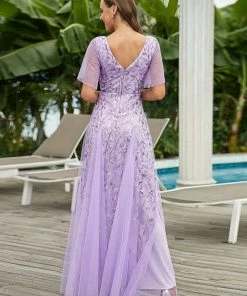 Ever-Pretty US Shimmery V Neck Ruffle Sleeves Sequin Maxi Long Evening Dress