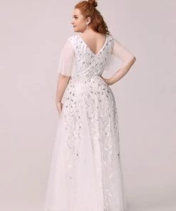 Ever-Pretty US Ruffle Dresses Custom Size V Neck Ruffle Sleeves Sequin Maxi Evening Dress