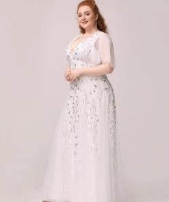 Ever-Pretty US Ruffle Dresses Custom Size V Neck Ruffle Sleeves Sequin Maxi Evening Dress