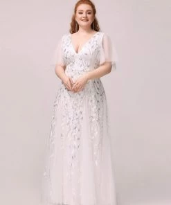 Ever-Pretty US Ruffle Dresses Custom Size V Neck Ruffle Sleeves Sequin Maxi Evening Dress