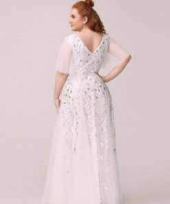 Ever-Pretty US SHOP BY OCCASION Plus Size V Neck Maxi Sequin Tulle Formal Dresses