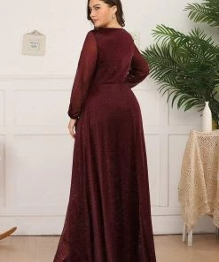 Ever-Pretty US Plus Size V-Neck Shiny Puff Sleeve Evening Dress For Women Party Dresses
