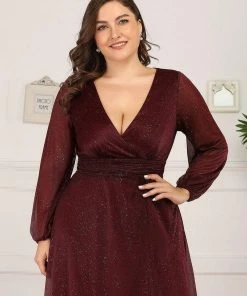 Ever-Pretty US Women's Sexy Long Sleeve V-Neck Shiny Evening Dress SHOP BY OCCASION