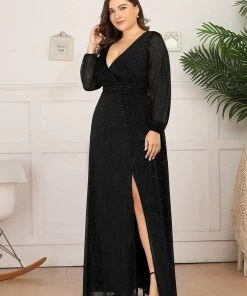 Ever-Pretty US Women's Sexy Long Sleeve V-Neck Shiny Evening Dress SHOP BY OCCASION