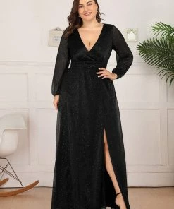 Ever-Pretty US Women's Sexy Long Sleeve V-Neck Shiny Evening Dress SHOP BY OCCASION