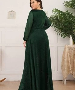 Ever-Pretty US Plus Size V-Neck Shiny Puff Sleeve Evening Dress For Women Party Dresses