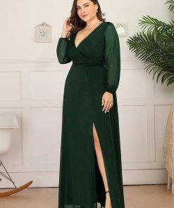 Ever-Pretty US Women's Sexy Long Sleeve V-Neck Shiny Evening Dress SHOP BY OCCASION