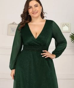 Ever-Pretty US Women's Sexy Long Sleeve V-Neck Shiny Evening Dress SHOP BY OCCASION