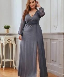 Ever-Pretty US Women's Sexy Long Sleeve V-Neck Shiny Evening Dress SHOP BY OCCASION