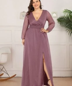 Ever-Pretty US Plus Size V-Neck Shiny Puff Sleeve Evening Dress For Women Party Dresses