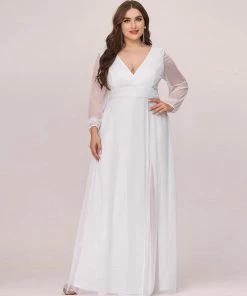 Ever-Pretty US Plus Size V-Neck Shiny Puff Sleeve Evening Dress For Women Party Dresses